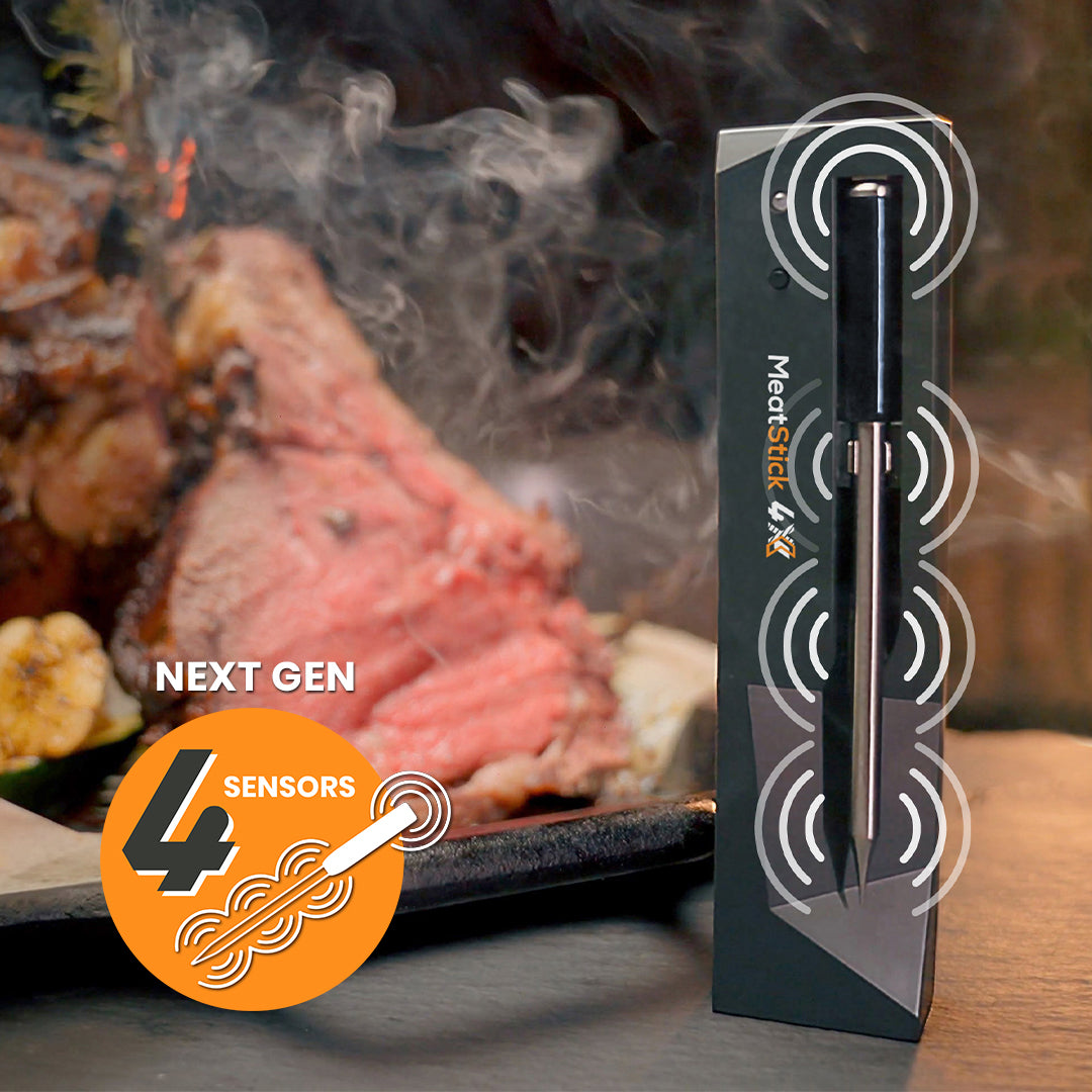 The MeatStick 4X: Next-Gen Quad Sensors Wireless Meat Thermometer for grilling and smoking American BBQ with max 650 feet range