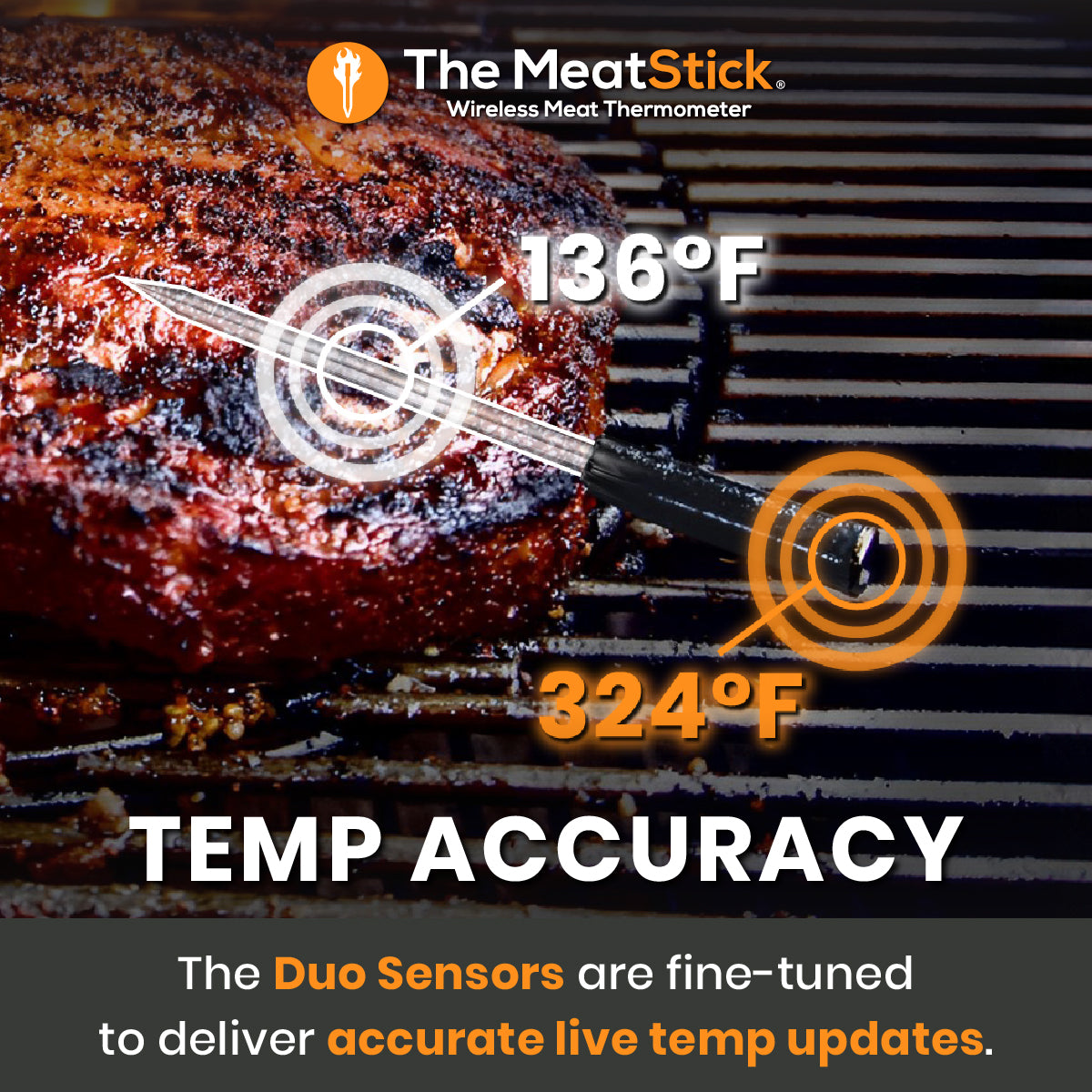 Achieve Precision Temperature Control with Classic MeatStick: Experience unmatched temperature accuracy with our Duo Sensors, delivering real-time temperature updates.