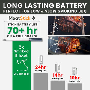 MeatStick 4: Cook with a battery life lasting through 5 extended brisket sessions.