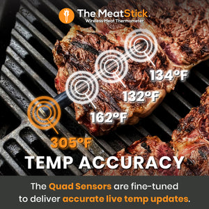 Achieve Precision Temperature Control with MeatStick Chef: Experience unmatched temperature accuracy with our Quad Sensors, delivering real-time temperature updates.