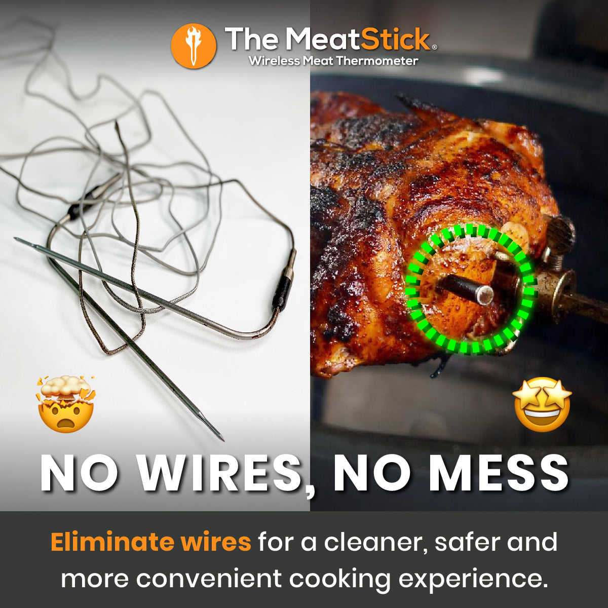 Go Wire-Free for a Neat, Safe Cooking Experience with MeatStick Chef: Enjoy a cleaner, safer, and more convenient cooking process without the hassle of wires.