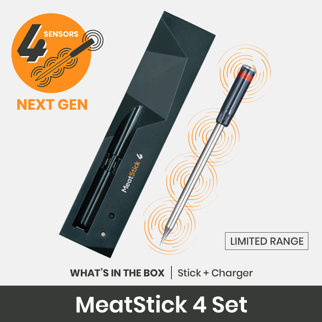 The MeatStick 4 Set: Next-Gen Quad Sensors Wireless Meat Thermometer for grilling and smoking American BBQ