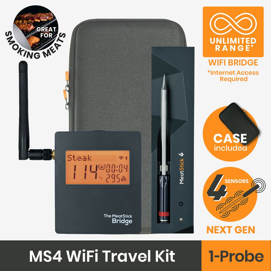 The MeatStick 4 Next-Gen Quad Sensors Wireless Meat Thermometer for grilling and smoking American BBQ with Unlimited Range Package