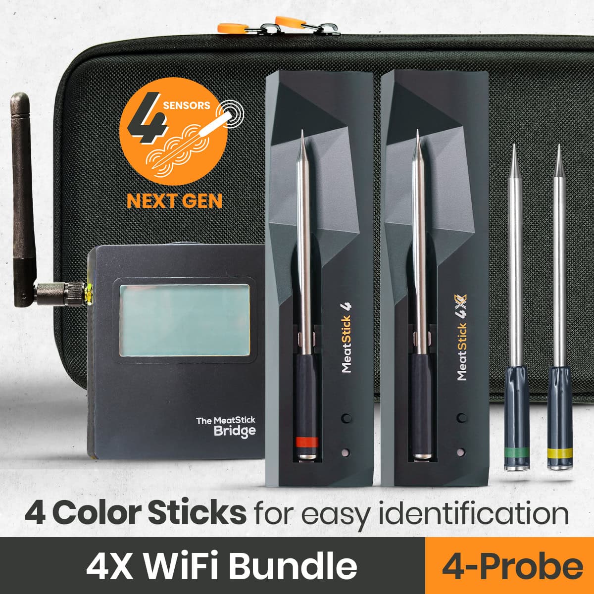 The MeatStick 4: Next Gen Quad Sensors Wireless Meat Thermometer for grilling and smoking American BBQ with unlimited range