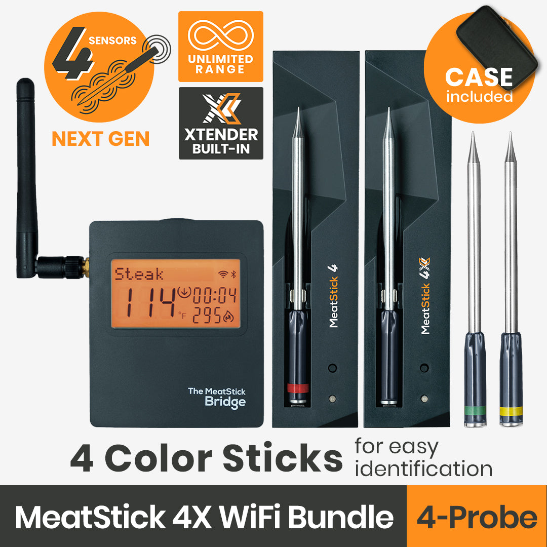 The MeatStick 4: Next Gen Quad Sensors Wireless Meat Thermometer for grilling and smoking American BBQ with unlimited range