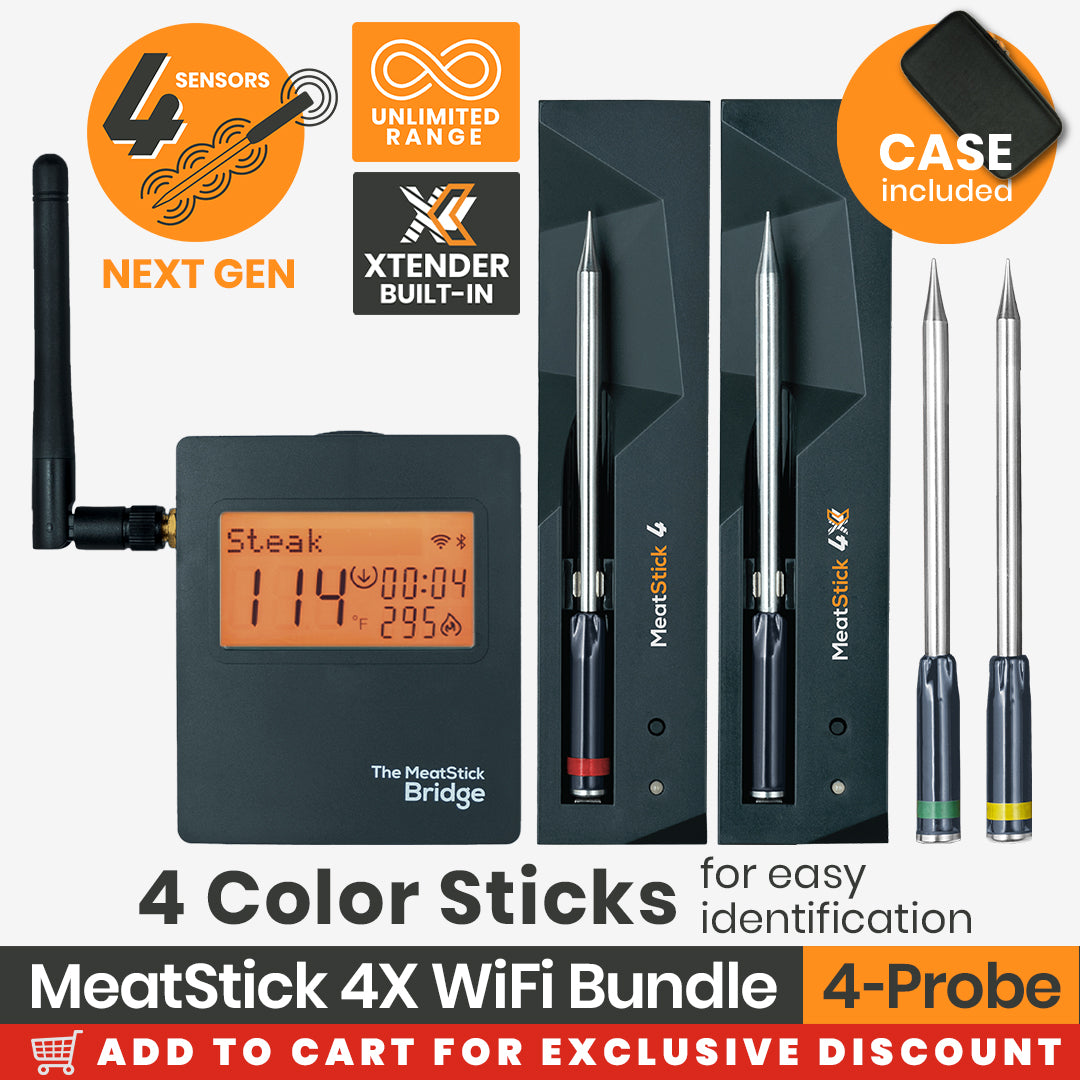 The MeatStick 4: Next Gen Quad Sensors Wireless Meat Thermometer for grilling and smoking American BBQ with unlimited range
