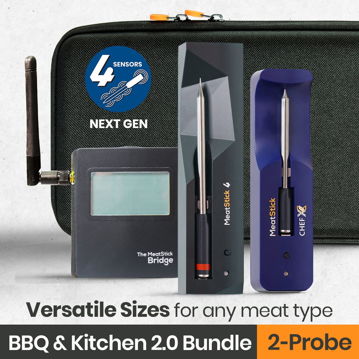 MeatStick BBQ & Kitchen 2.0 Bundle with Quad Sensors Wireless Meat Thermometers for grilling and smoking American BBQ and Everyday Cooking