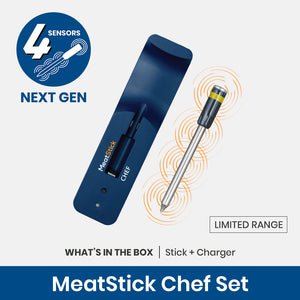 The MeatStick Chef: The Smallest Wireless Meat Thermometer with Quad Sensors for smaller meat cuts and everyday cooking