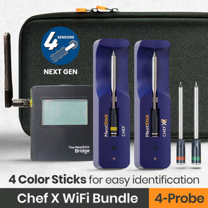 The MeatStick Chef: The Smallest Wireless Meat Thermometer with Quad Sensors for small meat cuts and everyday cooking with unlimited range and 4 color Sticks