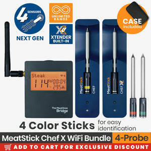 The MeatStick Chef: The Smallest Wireless Meat Thermometer with Quad Sensors for small meat cuts and everyday cooking with unlimited range and 4 color Sticks