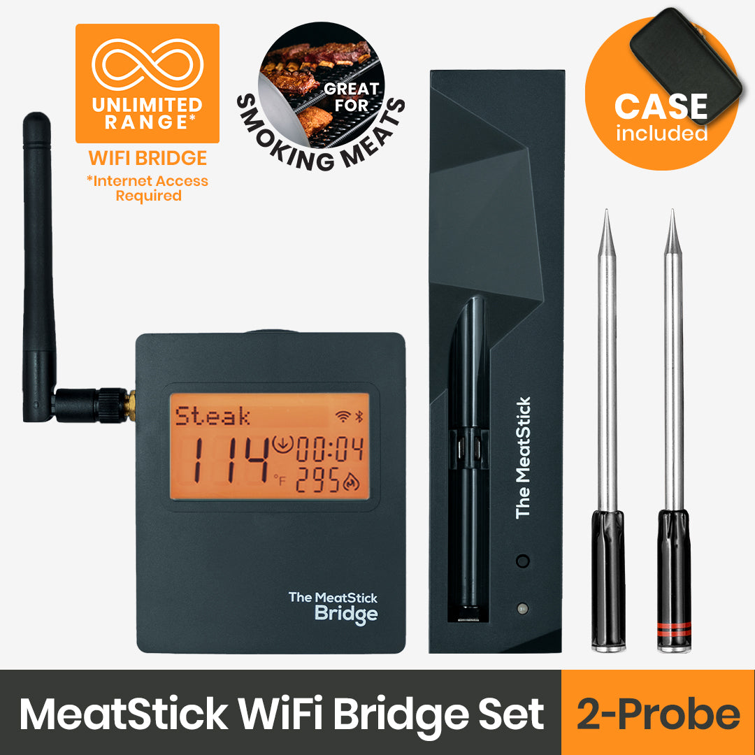 The Classic MeatStick WiFi Bridge Set: Wireless Meat Thermometer with Duo Sensors for grilling and smoking American BBQ with unlimited range