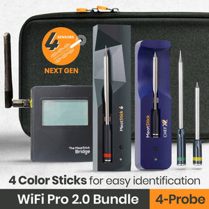 The MeatStick WiFi Pro 2.0 Bundle Wireless Meat Thermometer with Quad Sensors for American BBQ and Everyday Cooking with unlimited wireless range