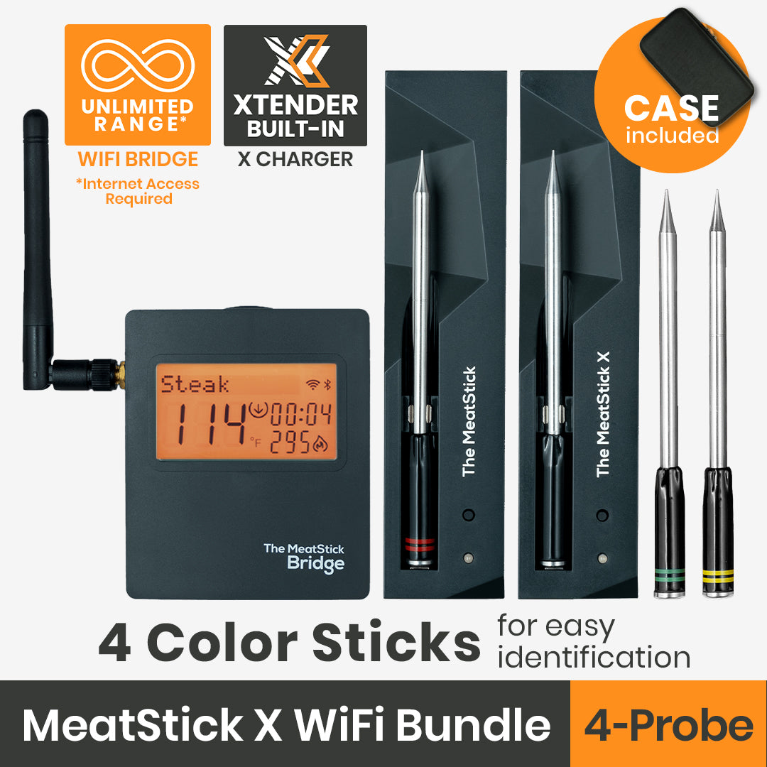 The MeatStick X WiFi Bundle with 4 Probes: Wireless Meat Thermometers for grilling and smoking American BBQ with Unlimited Range