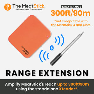 The legacy MeatStick Xtender Set: Wireless Meat Thermometer with Duo Sensors for grilling and smoking American BBQ with max 300 feet range