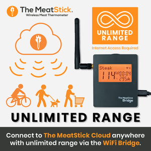 The MeatStick WiFi Bridge provides unlimited wireless range with Internet accessing to The MeatStick Cloud