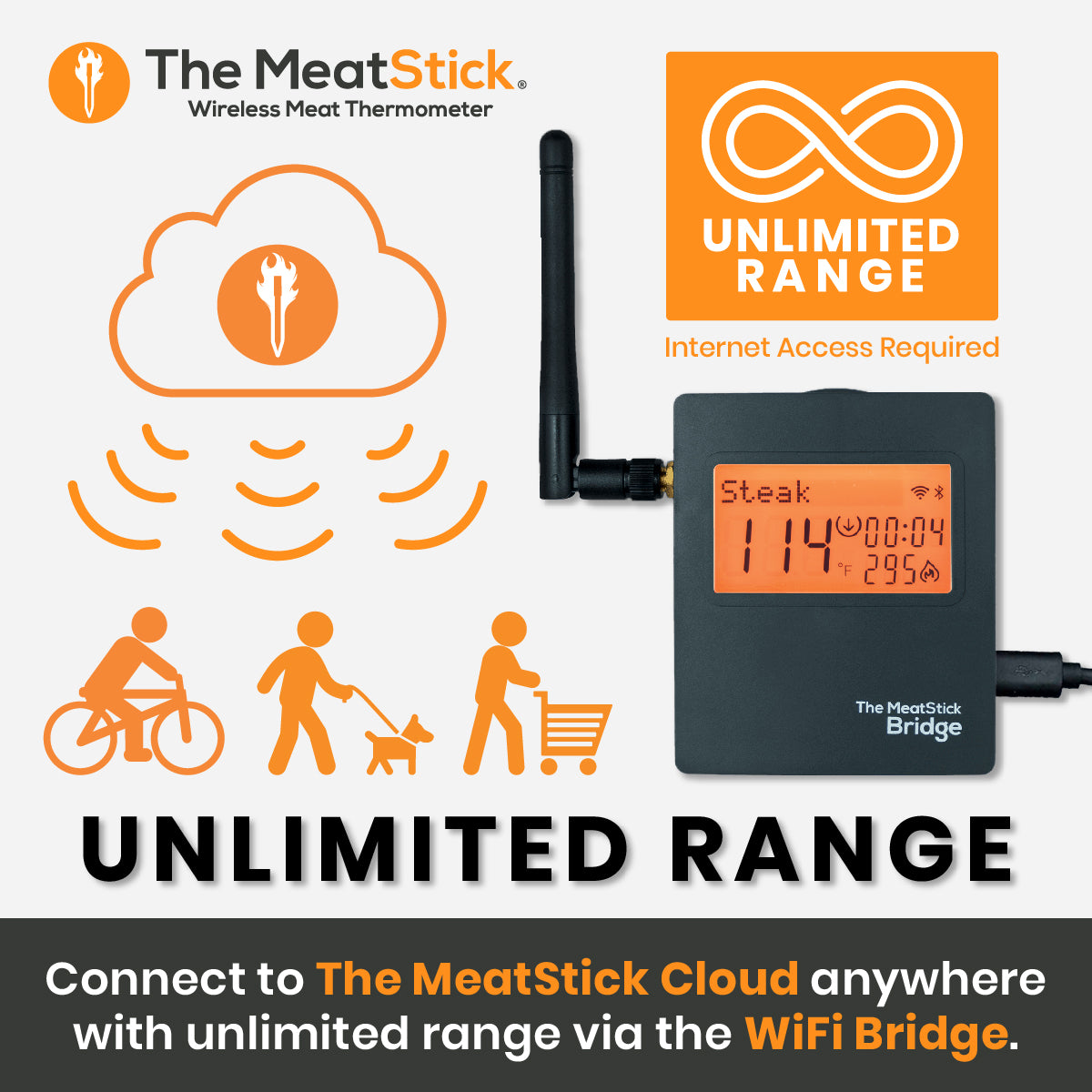 Expand Your Cooking Horizons with MeatStick WiFi Bridge: Seamlessly connect to The MeatStick Cloud from anywhere, enjoying unlimited range and accessibility.