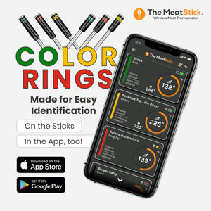 The MeatStick Smart Wireless Meat Thermometer with Color Rings for Easy Identification