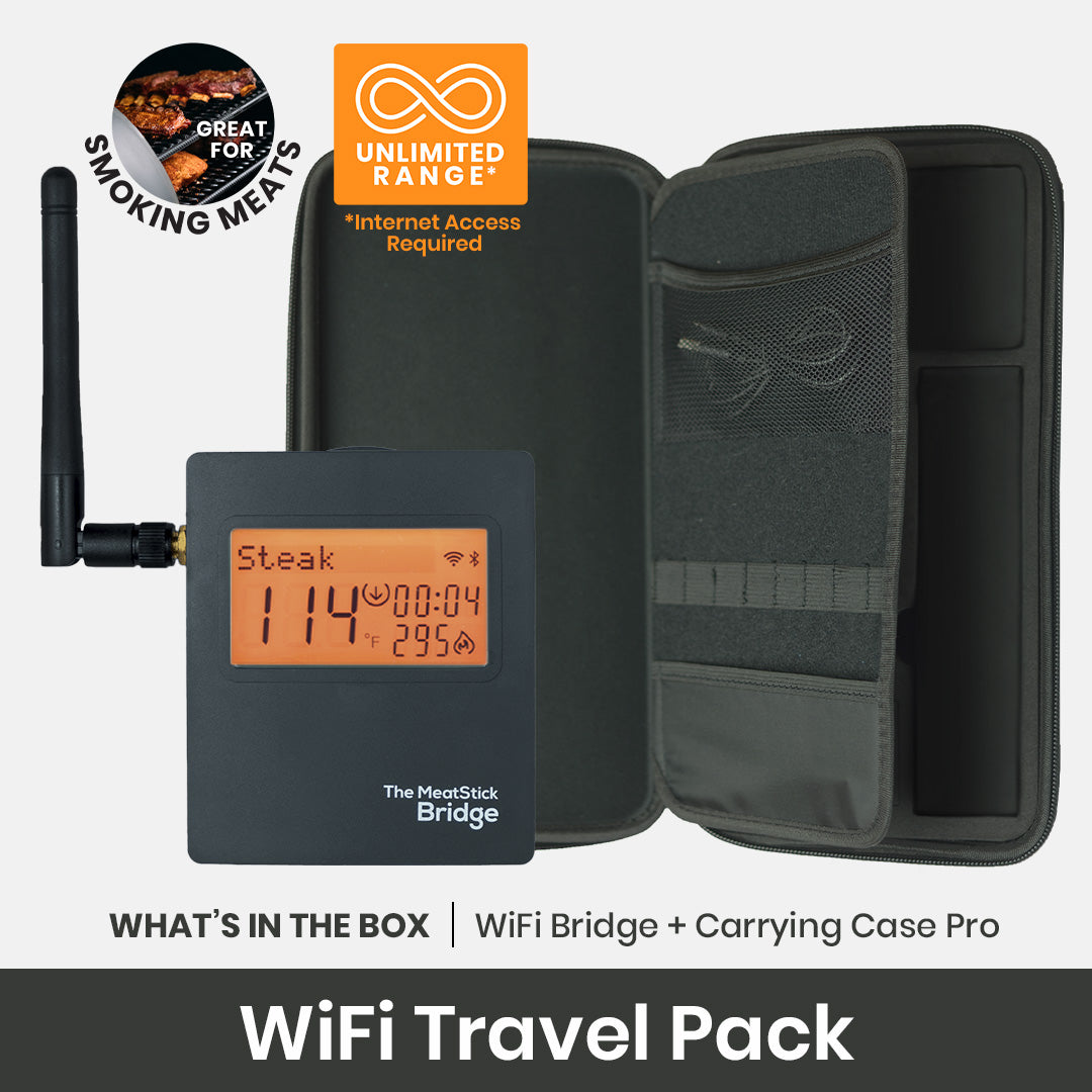 The MeatStick WiFi Travel Pack for unlimited wireless range extension and safe storage for all your MeatStick products